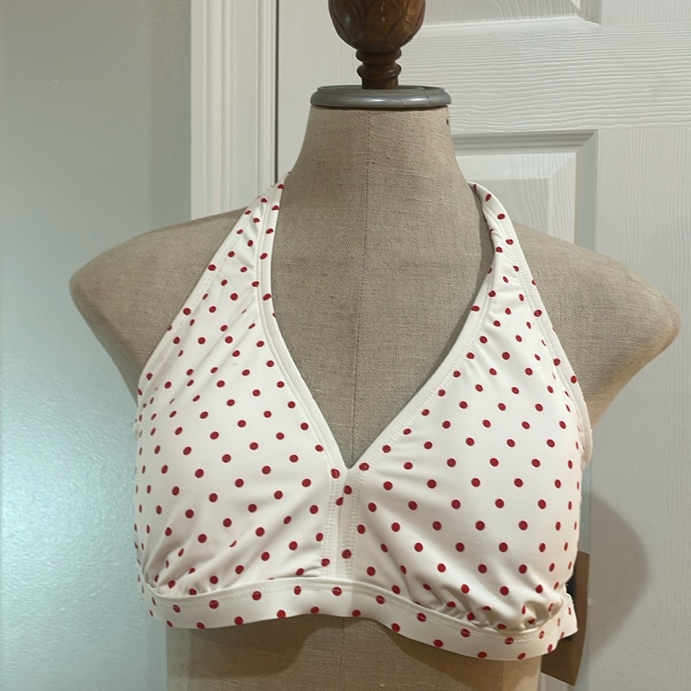 Cremieux bikini top banded halter red white polkadot pin dot womens size 38D new